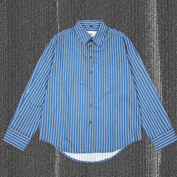 Ami Paris Blue Stripe Long Sleeve Shirt - Picture 1 of 4